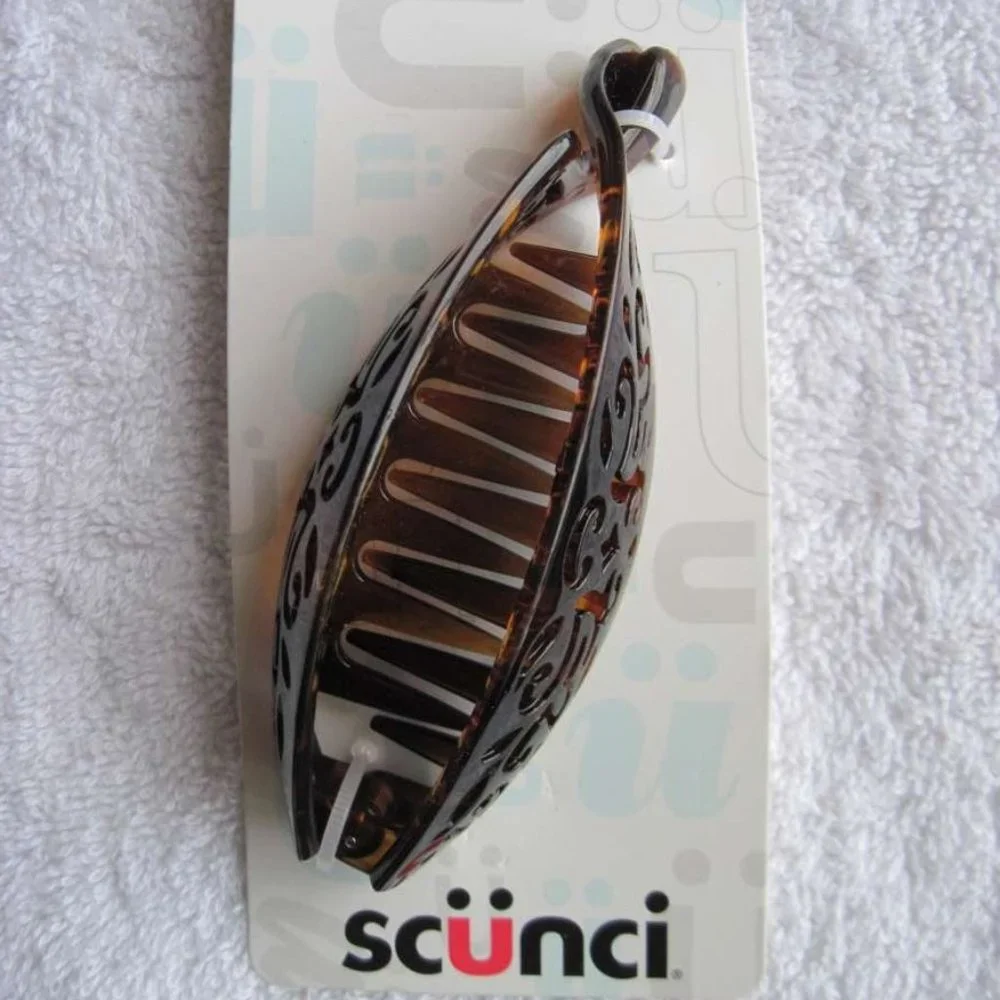 Scunci Design Tortoise Plastic Secure Hinged Open Banana Comb Hair Barrette Clip